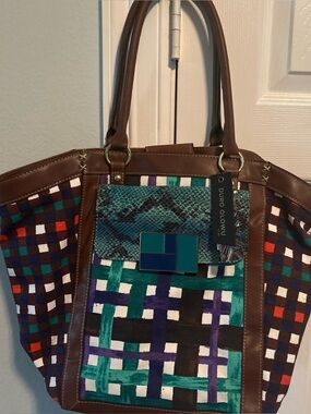 Duro Olowu Teal & Brown Woven Tote